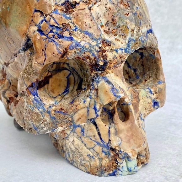 GEMSTONE 4.7" AZURITE & MALACHITE Carved Skull - Picture 2 of 11